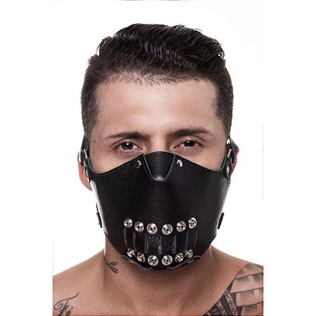 Máscara 100% Couro Legítimo Detalhes Metal Sd Clothing
