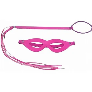 Kit Dominadora Perfeito Para Você Sensualizar -ROSA-1 Máscara 1 Chicote Fino-