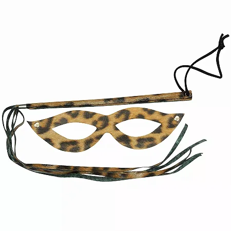 Kit Dominadora Perfeito Para Você Sensualizar -Onça-1 Máscara 1 Chicote Fino-