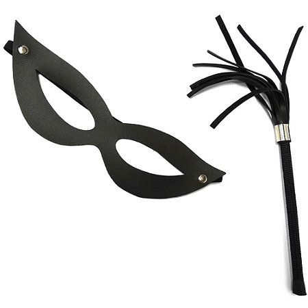 Kit Sado 1 Chicote e 1 Mascara Tiazinha -Cor Preto-