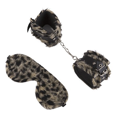 Kit Bondagem em Pelúcia Contém: 01 Algema 01 Venda-(Estampa Animal Print)