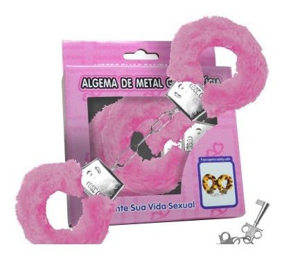 Algema De Metal Com Pelucia Hand Cuffs Rosa