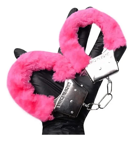 Algemas De Metal Pelúcia Removível Com Chave Fantasia Cor Rosa