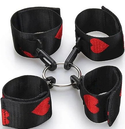 Kit Bondage Algemas e Tornozeleira Com Desenhos De Coração- Inove nas Posições-