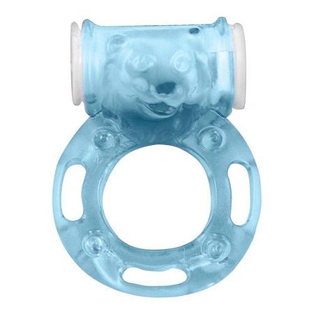 Anel Peniano Com Vibrador Formato Urso Azul