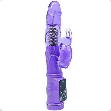 Vibrador Rotativo Recarregável Com Estimulador Clitoriano Coelho e 12 Vibrações - Cor Roxo