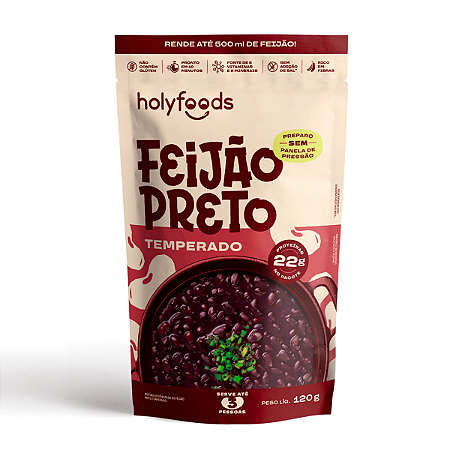Feijão Preto Temperado Holyfoods Sem Panela De Pressão 120g