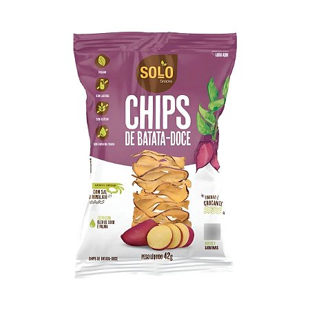 Chips de Batata Doce Sem Glúten Crocante Solo Snacks 42g