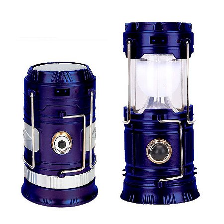 Lampião Lanterna Recarregável com USB ou Energia Solar cor Azul - Booglee -  eletrônicos para facilitar seu cotidiano e bem-estar