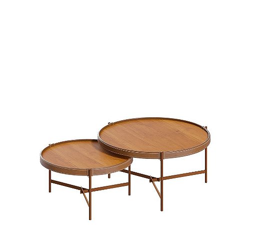 Conjunto Mesa De Centro  Imcal Natural Com Cobre