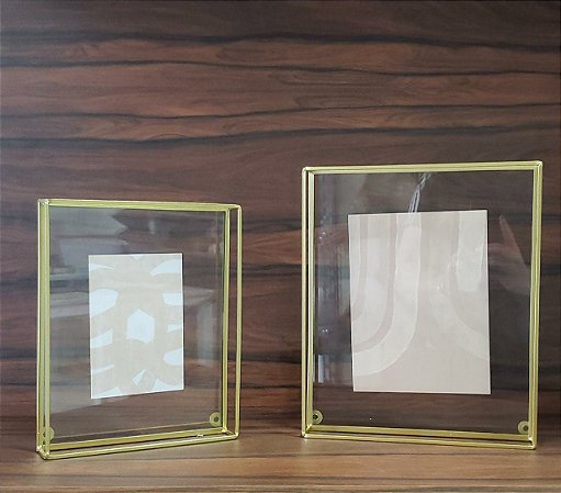 Porta Retrato Vidro e Metal - Dourado - Minutia