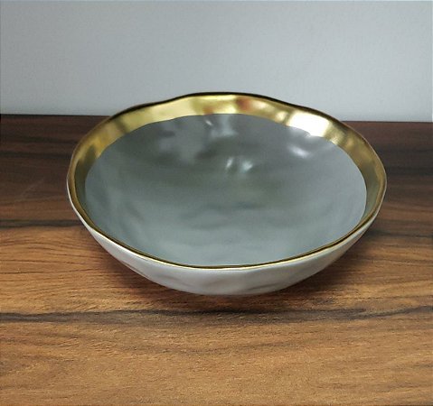 Bowl Amassadinho de Porcelana Cinza e Dourado