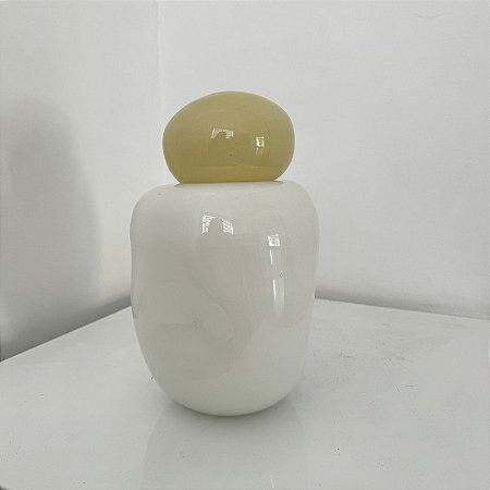 Pote de Vidro Orgânico - G - Amarelo e Branco