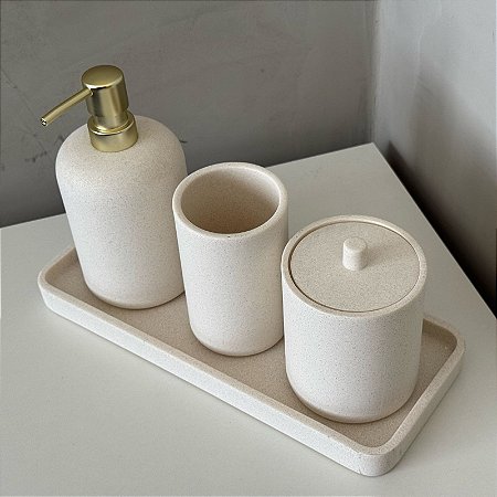 Kit de Banheiro Bege Granilite Off White