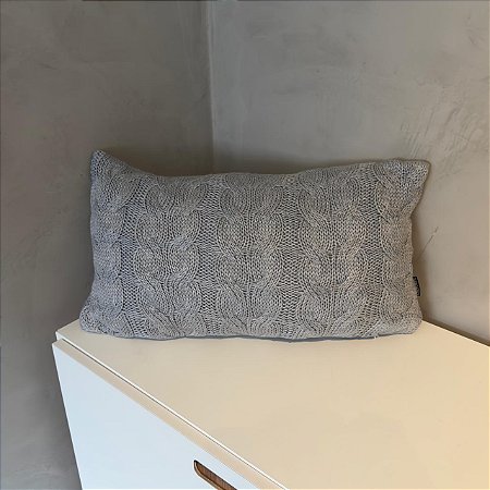 Almofada Tricô Retangular Tranças Cinza