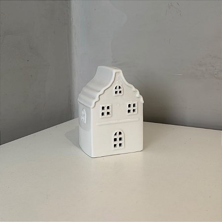 Casinha Com Luz em Cerâmica Branca Pequena