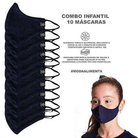 Combo 10 máscaras infantis antiviral 100% algodão unissex