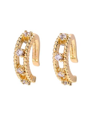 Piercing fake com quatro pontos de zirconias no ouro 18k