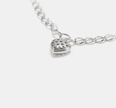 Pulseira Corrente com Pingente de coração vazado com coraçõezinhos prata