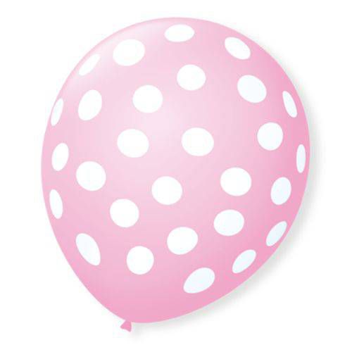 Balão Bexiga Decorada Rosa Bolinha Branca N 9 pct com 25 unid