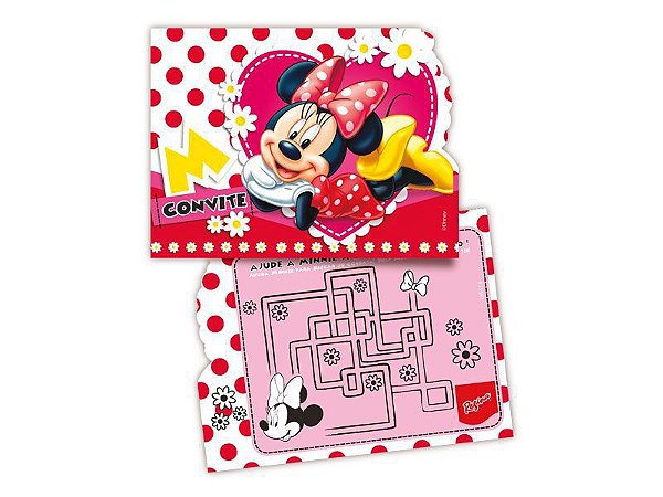 Convite de Festa de Aniversário da Minnie - kit com 8 unid