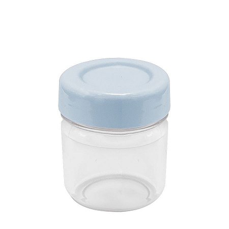 Potinho de Papinha de Plástico de 40 ml com tampa Azul Bebê kit com 10 unid