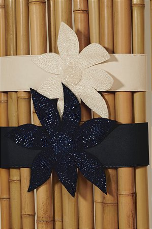 CINTO DE COURO CINTURA COM FLOR BORDADA LARANJA