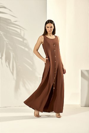 VESTIDO LONGO AMPLO COM ABOTOAMENTO