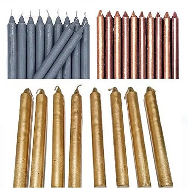 Velas Palitos feitas de 100% de parafina pura - Prata - Dourada - Cobre- pcte 500g