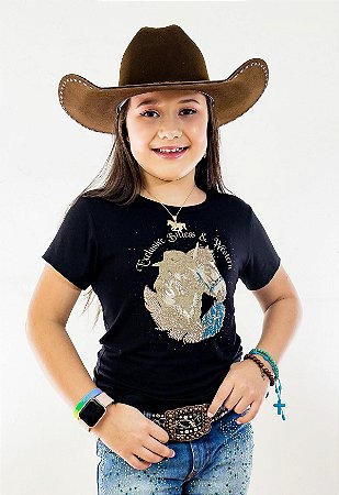 T-Shirt Zoe Horse Infantil Preto Cowgirl Horse ZHW3043