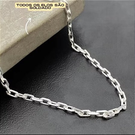 Corrente de Prata 925 Cadeado 3,5mm 70cm e Pulseira Masculina Prata