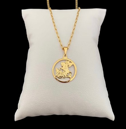 Corrente Cordão Masculino + Pingente São Jorge Banhados a Ouro 18k