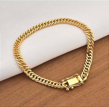 Pulseira Masculina Grumet Dupla Lacraia 5mm com Fecho Gaveta trava Banhada a ouro 18k