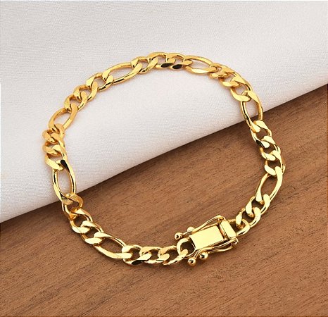 Pulseira 3 por 1 Masculina com Fecho Especial Gaveta Trava Dupla Banhado a Ouro 18k