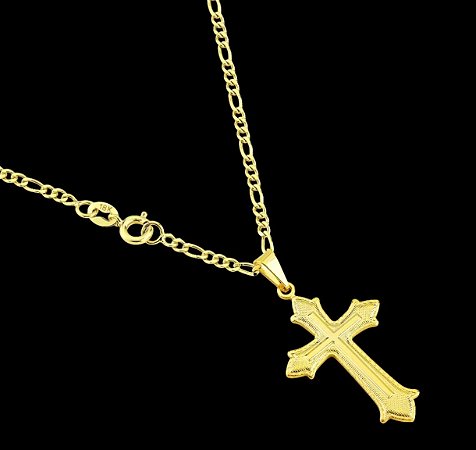 Cordão 3x1 com Pingente Cruz Banhado a Ouro 18k Corrente Masculina Crucifixo