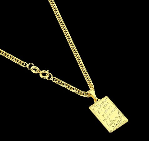 Corrente Grumet dupla lacraia 3mm + Pingente Placa Banhados a Ouro 18k Cordão Frase o Senhor é Meu
