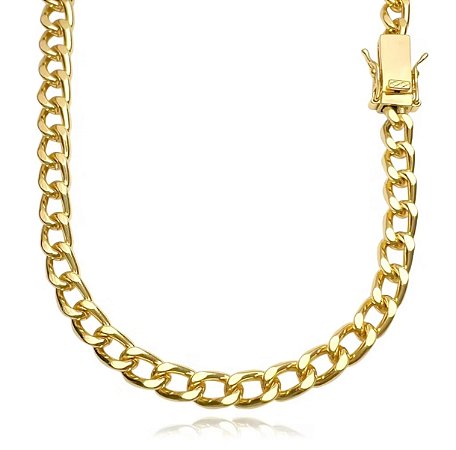 Corrente De Ouro 24k Grumet 7mm 60cm Banhada a Ouro