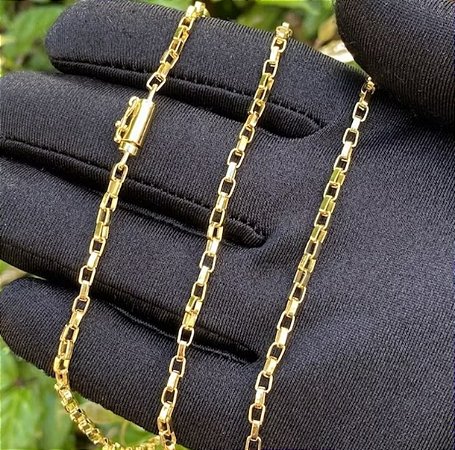 Corrente Masculina De Ouro Carrier Cubinho 60Cm 2,6mm Banhada a Ouro 24k Cordão Masculino