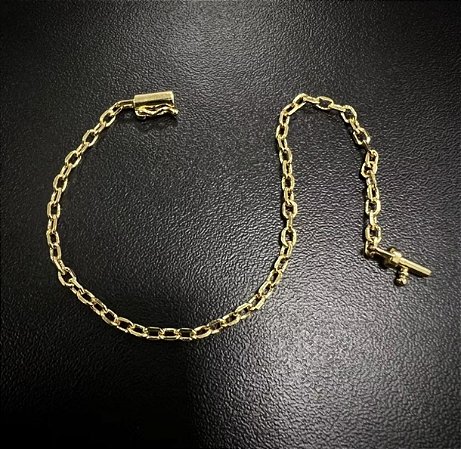 Pulseira Cadeado 4,5mm  Masculina Fecho Canhão + Trava Banhado a Ouro 18k