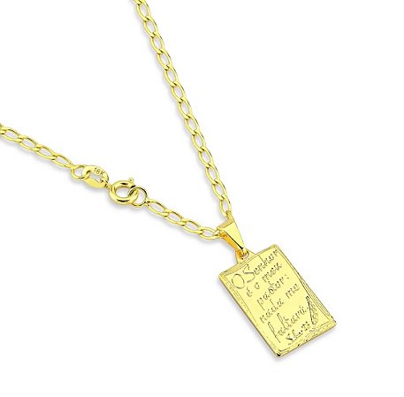 Corrente Masculina + Pingente Placa Salmo 23 Banhada a Ouro 18k Cordão