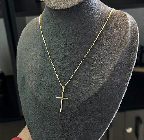 Corrente + Pingente Cruz Palito Banhados a ouro 18k