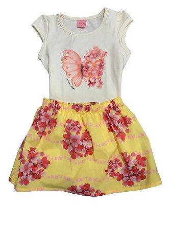 Conjuntinho Short-Saia Flores