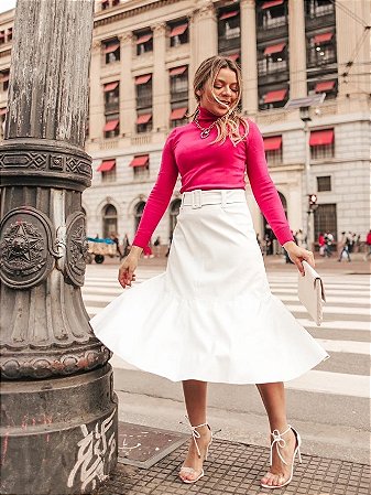 Saia Midi Babados com Cinto - Em Corino