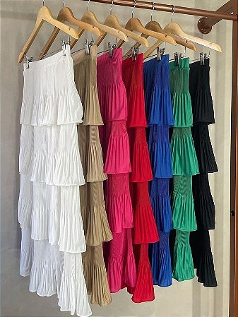 Saia Midi 4 Babados - em Malha Crepe Premium