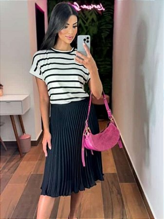 Saia Plissada - em Crepe Jacquard