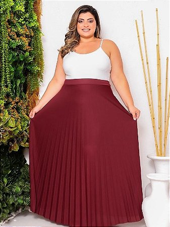 Saia Longa Plissada Plus Size - em Malha Crepe  ♡ Especial Linha Plus Size