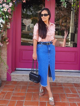 Saia Maxi Midi Jeans sem Elastano