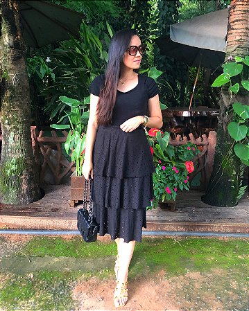 Saia Midi Três Camadas - em Malha Lese