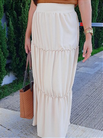 Saia Longa Três Marias Babadinhos - em Crepe Duna