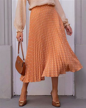 Saia Maxi Midi Plissada Poá - em Crepe